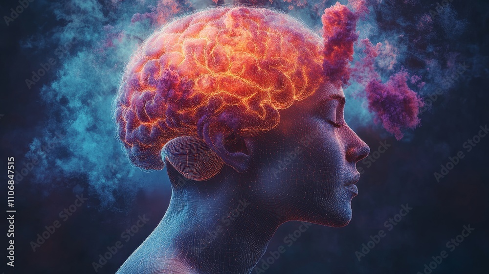 A Human Head Exploding with Abstract Colors and Shapes A Human Head Exploding with Abstract Colors and Shapes