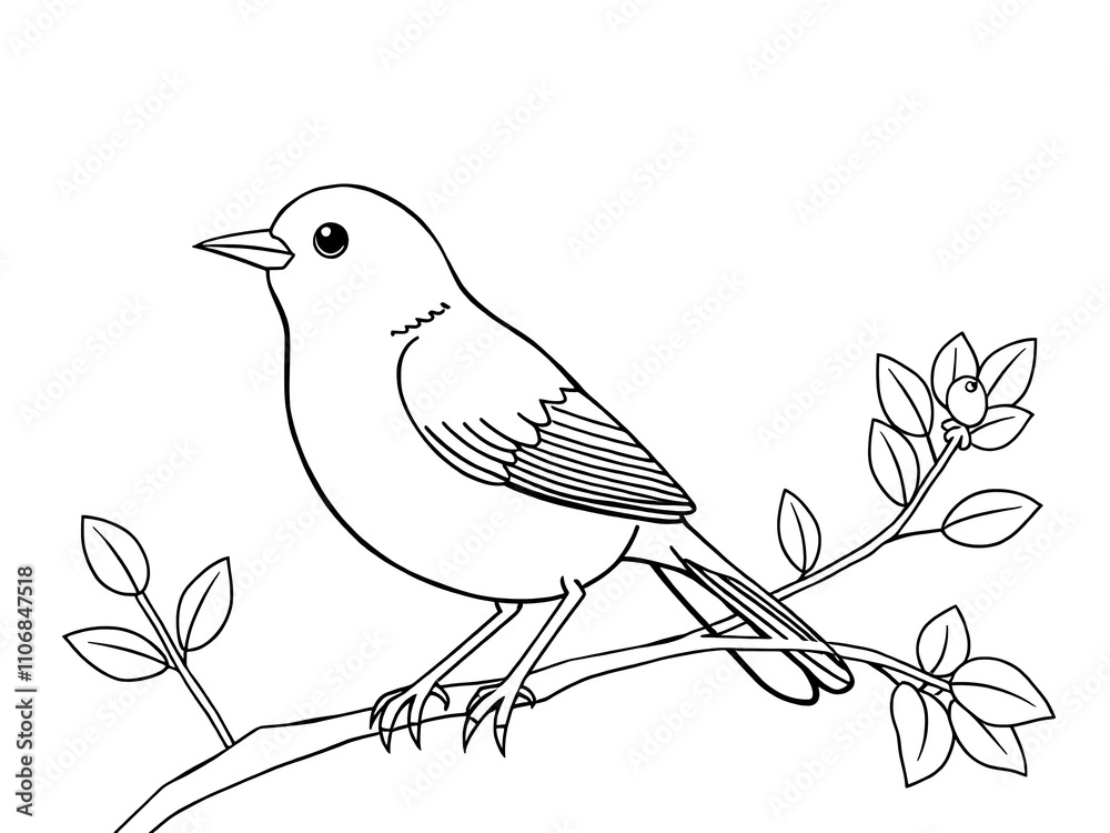 Obraz premium Charming Hand-Drawn Illustration: A Bird Perched on a Branch. AI Generated