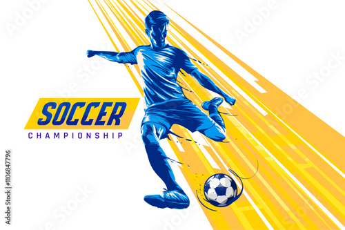 Football league banner design with soccer ball. Soccer or football player hitting ball. Soccer Banner Template design Vector.
