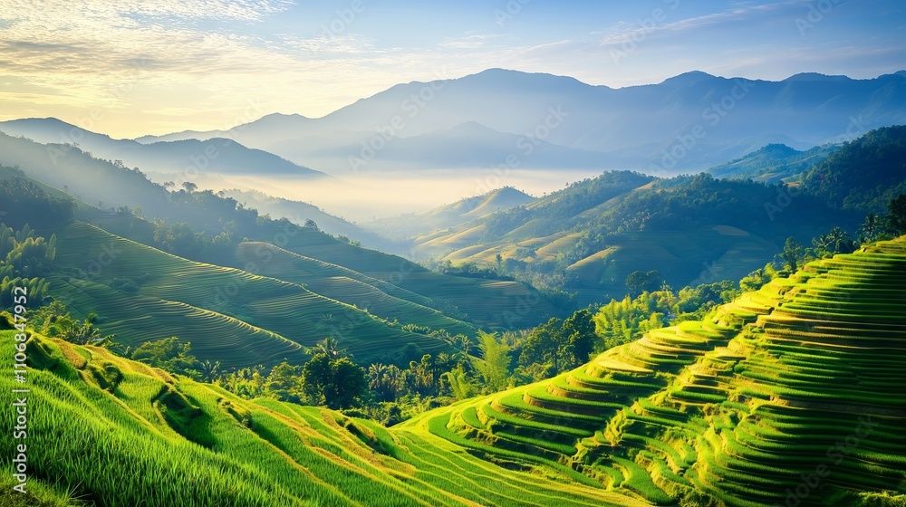 Admire Chiang Mai's lush rice terraces, golden fields, misty mountains, and tranquil beauty. Admire Chiang Mai's lush rice terraces, golden fields, misty mountains, and tranquil beauty.