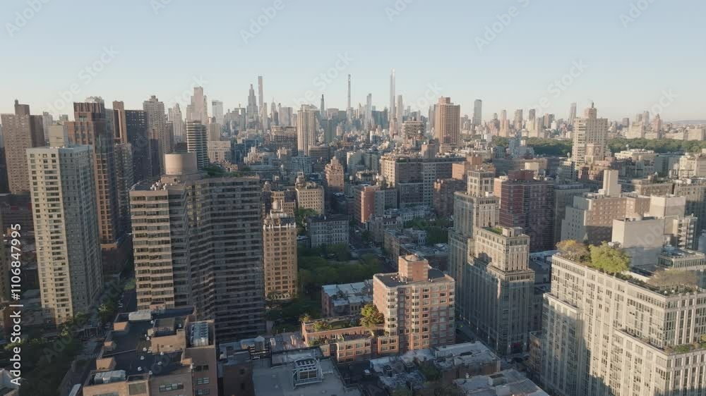 Aerial view of Upper East Side Manhattan. Shot on an autumn morning in New YorkCity. Aerial view of Upper East Side Manhattan. Shot on an autumn morning in New YorkCity.