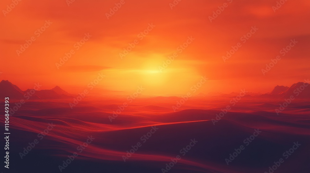 mystical desert scene with glowing orange skies, vibrant sunset light over sand dunes, isolated atmosphere, peaceful and surreal, warm colors, natural beauty mystical desert scene with glowing orange skies, vibrant sunset light over sand dunes, isolated atmosphere, peaceful and surreal, warm colors, natural beauty