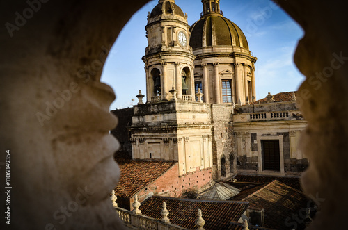 Dome and clock tower of the Cathedral of Saint Agatha in Catania photo
