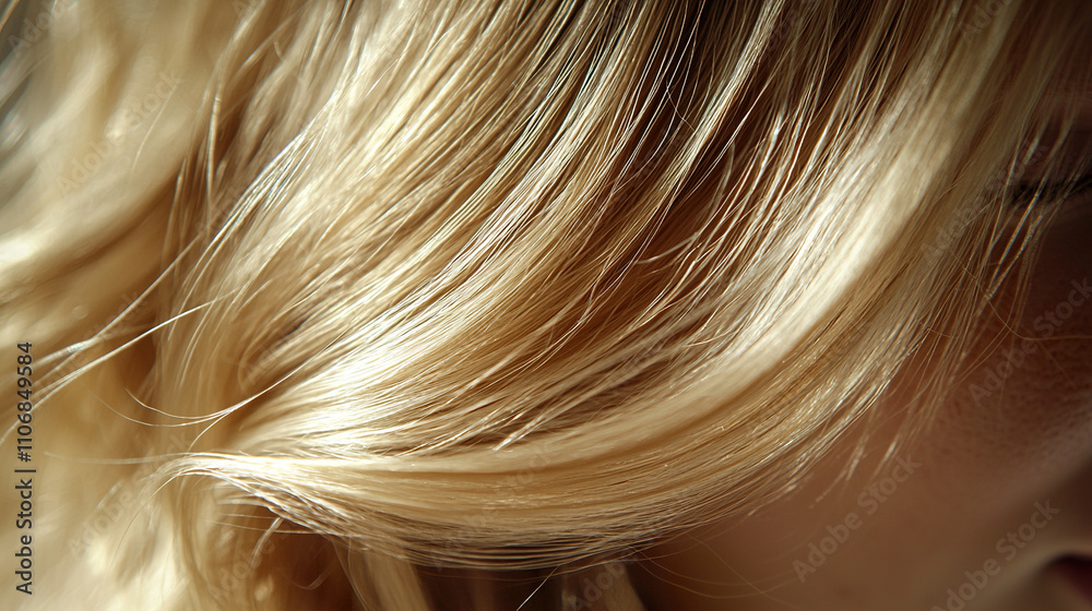 Naklejka premium Close-up of long straight blonde hair for product dvertisement shampoo cosmetics