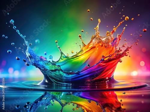 Vibrant Abstract Rainbow Splash of Liquid with Bubbles in a Dynamic Composition for Artistic Visuals and Backgrounds