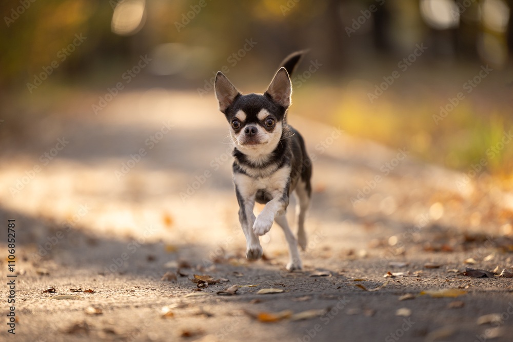 Cute little chihuahua runs forward Cute little chihuahua runs forward