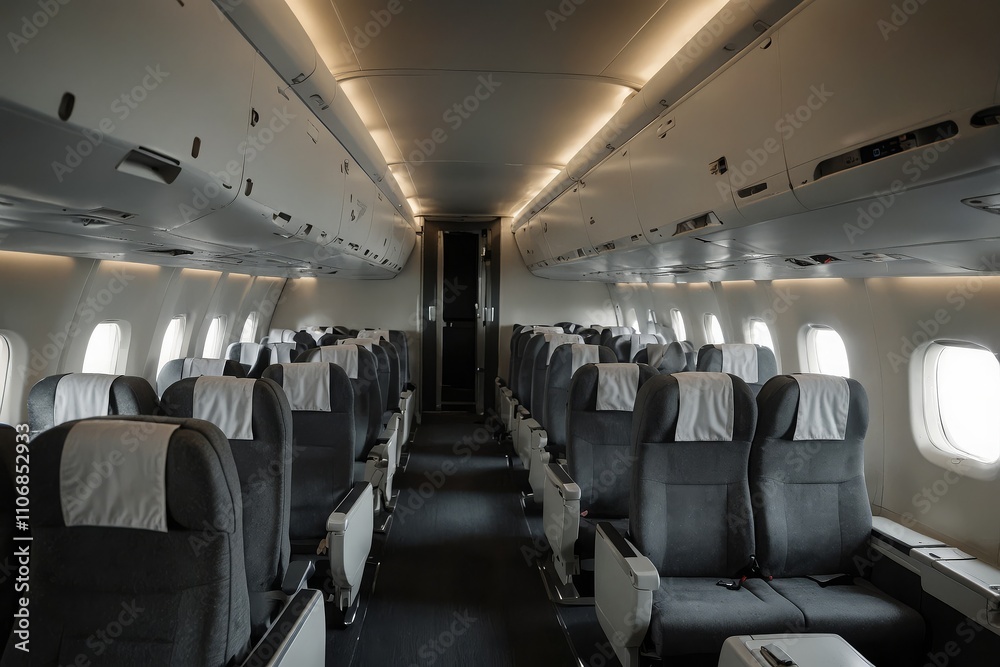 Fototapeta premium Interior of a modern passenger plane aircraft airplane interior 