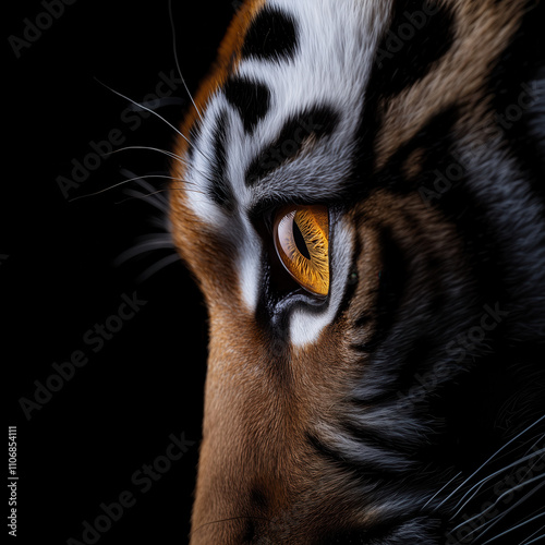 Intense gaze of wild tiger showcasing fierce eyes and striking detail photo