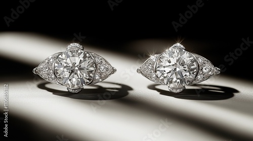 Two diamond rings set with smaller diamonds are displayed.