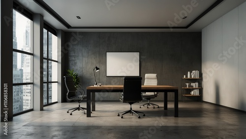 Modern office with blank wall for mockup template
