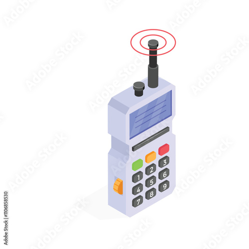 Isometric icon of a handheld communication tool with a built in antenna