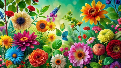 Decorative Floral Silhouettes Featuring Isolated Blossom Flowers and Green Leaves for Seasonal Garden Illustrations and Modern Clipart Designs