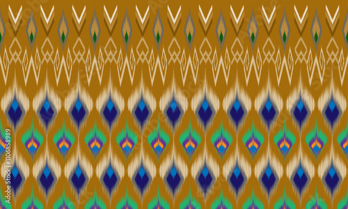 Abstract ethnic ikat fabric pattern, designed for background or printed on fabric, wallpaper, curtain, home or office interior decoration.