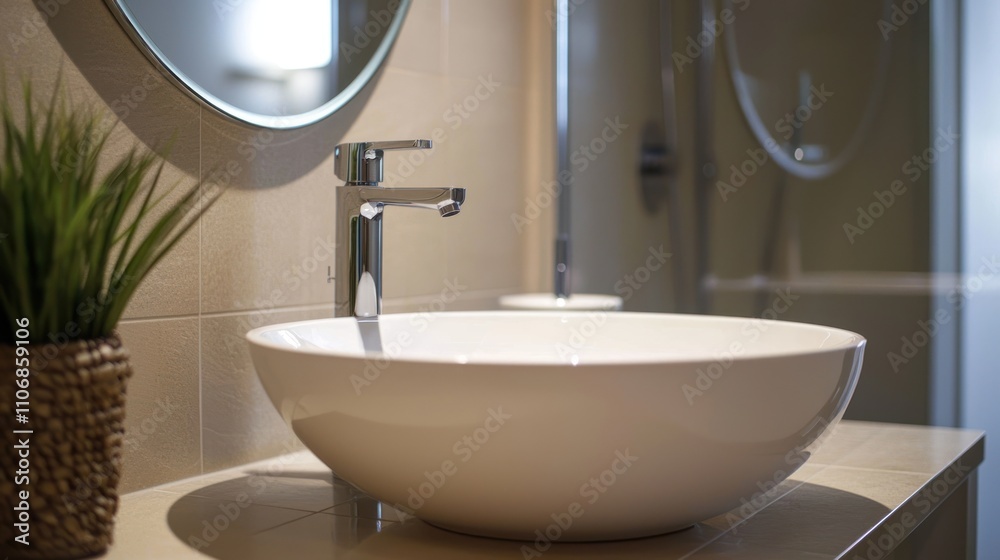 Fototapeta premium A minimalist bathroom mirror with clean lines, showcasing simplicity and elegance in design
