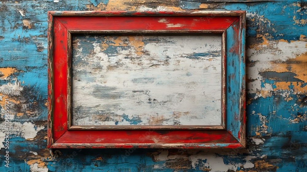 Naklejka premium A red and blue border on an empty white square frame, creating space for design or text