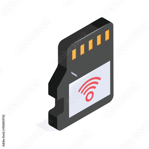 Data memory chip, memory card isometric icon easy to use and download