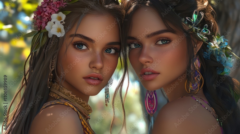 two beautiful stylish boho models outdoors two beautiful stylish boho models outdoors