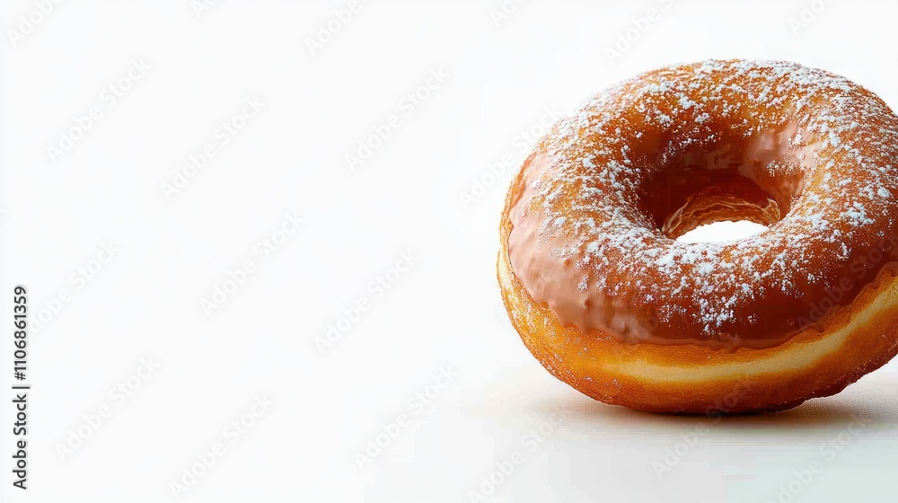 Delicious glazed donut dusted with powdered sugar. Delicious glazed donut dusted with powdered sugar.