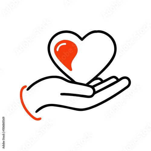 Hand holding a heart with a drop for blood donation concept
