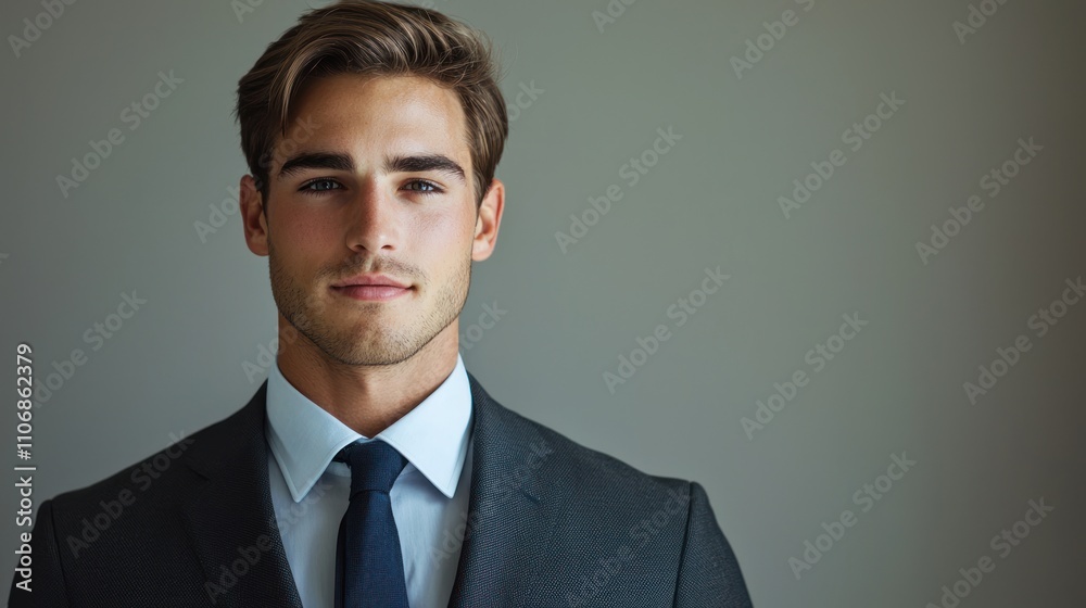 A polished professional portrait of a man in a tailored suit, set against a neutral backdrop for corporate use A polished professional portrait of a man in a tailored suit, set against a neutral backdrop for corporate use