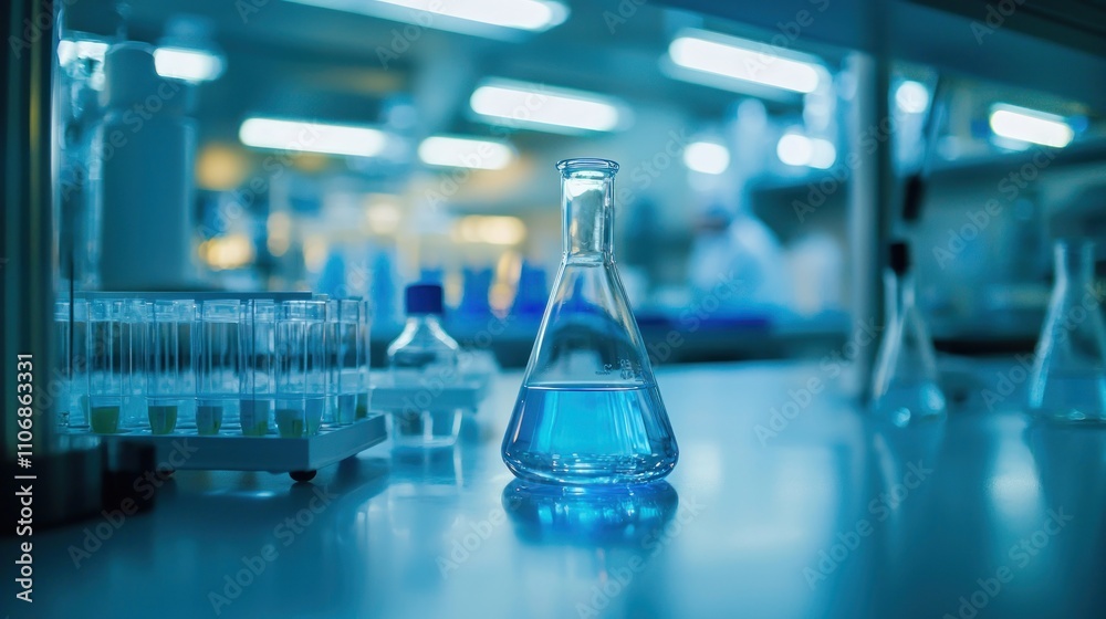 A laboratory scene where scientists are conducting pharmaceutical research and testing, using advanced equipment A laboratory scene where scientists are conducting pharmaceutical research and testing, using advanced equipment