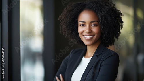 A professional portrait of a woman smiling confidently in business attire, perfect for corporate branding