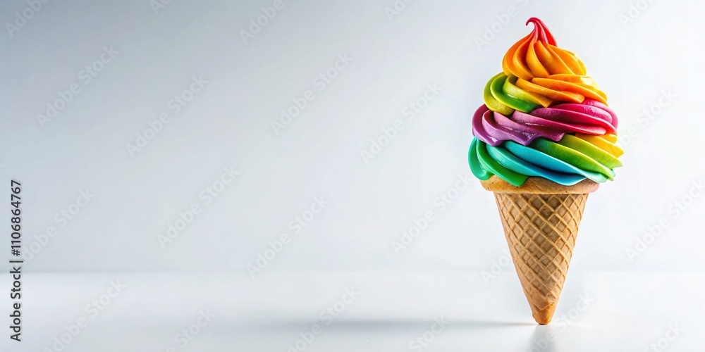 Delightful Ice Cream Cone Isolated on White Background, Perfect for Sweet Treat Promotions, Dessert Menus, and Food Photography Needs with Copy Space for Custom Text Use