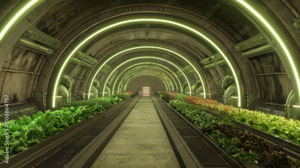 Glowing Underground Eden: Detailed 3D Render of Luminous Bioluminescent Farm with Vibrant Vegetables and Intricate Irrigation Systems Glowing Underground Eden: Detailed 3D Render of Luminous Bioluminescent Farm with Vibrant Vegetables and Intricate Irrigation Systems