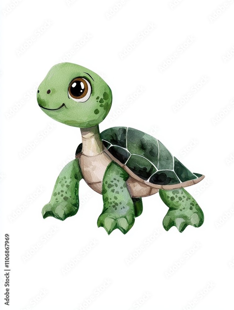 Fototapeta premium Cute baby turtle ocean environment digital illustration playful scene whimsical viewpoint nature concept for kids