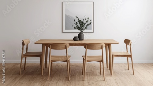 Wallpaper Mural Eco-friendly interior design with bamboo furniture. Wooden dining table with minimalist decor and floral centerpiece. Torontodigital.ca