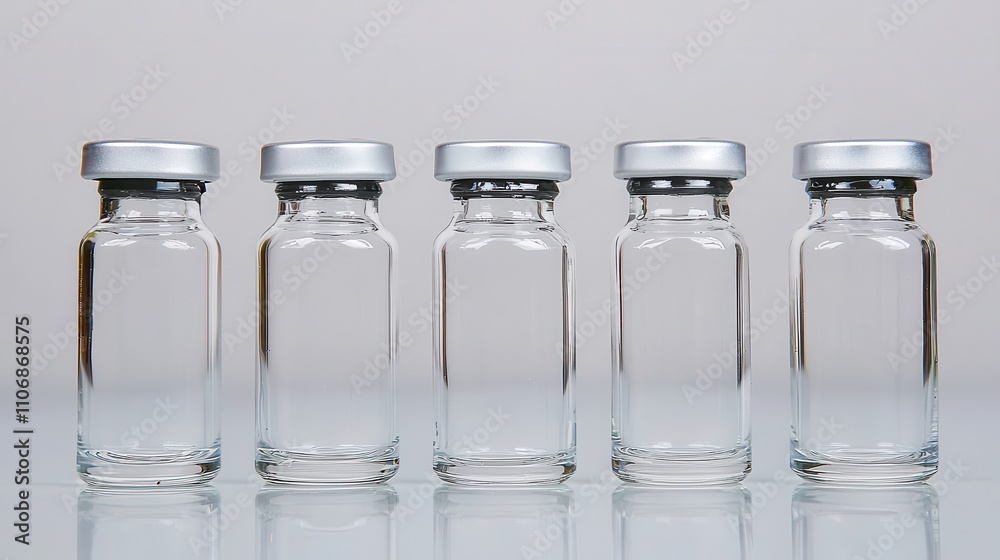 Vials of medicine displayed in laboratory health research scientific environment close-up perspective pharmaceutical concept