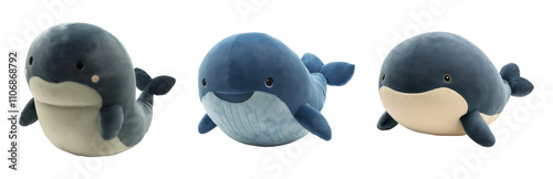 Cute plush whales in various styles and poses Isolated on transparent background photo