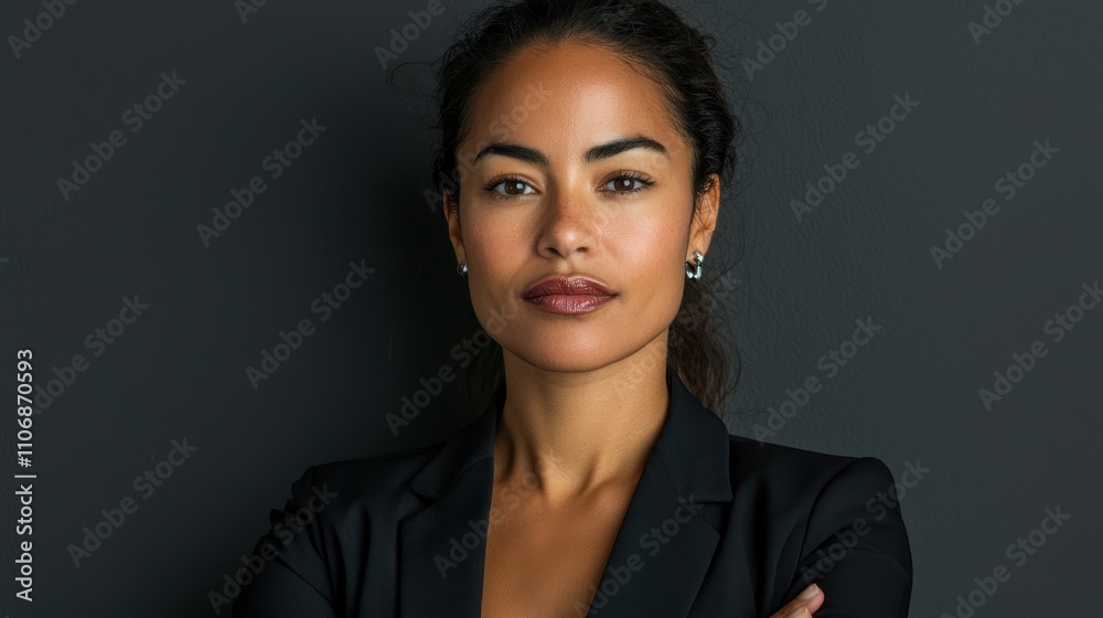 A serious portrait of a woman in professional attire, conveying confidence and determination A serious portrait of a woman in professional attire, conveying confidence and determination