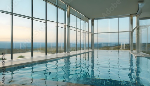 A Luxurious Outdoor Swimming Pool Surrounded by Tropical Plants and Palm Trees  the Pool Water Sparkling 