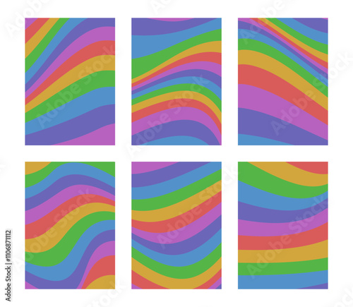 Beautiful vintage backgrounds collection. Wavy lines in trendy retro style. 