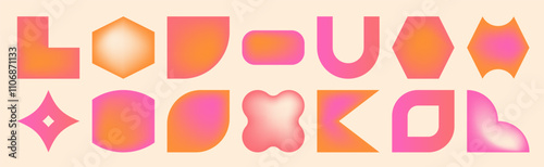 Y2k style modern gradient shapes collection. Trendy liquid color geometric art of 90 for contemporary posters design