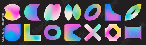 Y2k style modern gradient shapes collection. Trendy liquid color geometric art of 90 for contemporary posters design