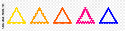 Zigzag edge triangle frames collection. Colorful linear jagged sticker or stamp set with wavy edges