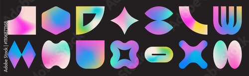 Y2k style modern gradient shapes collection. Trendy liquid color geometric art of 90 for contemporary posters design