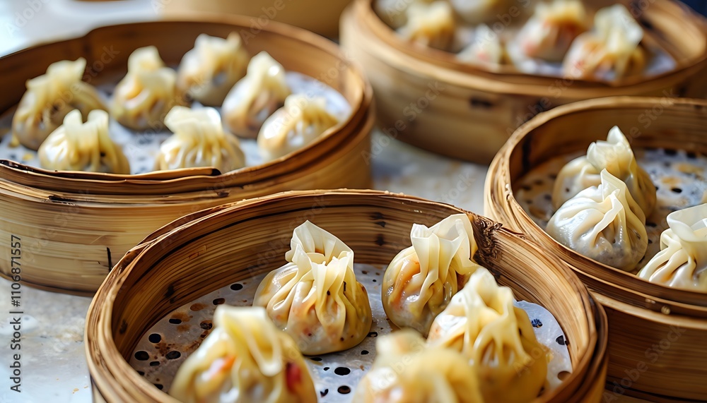 Fototapeta premium dim sum baskets filled with dumplings