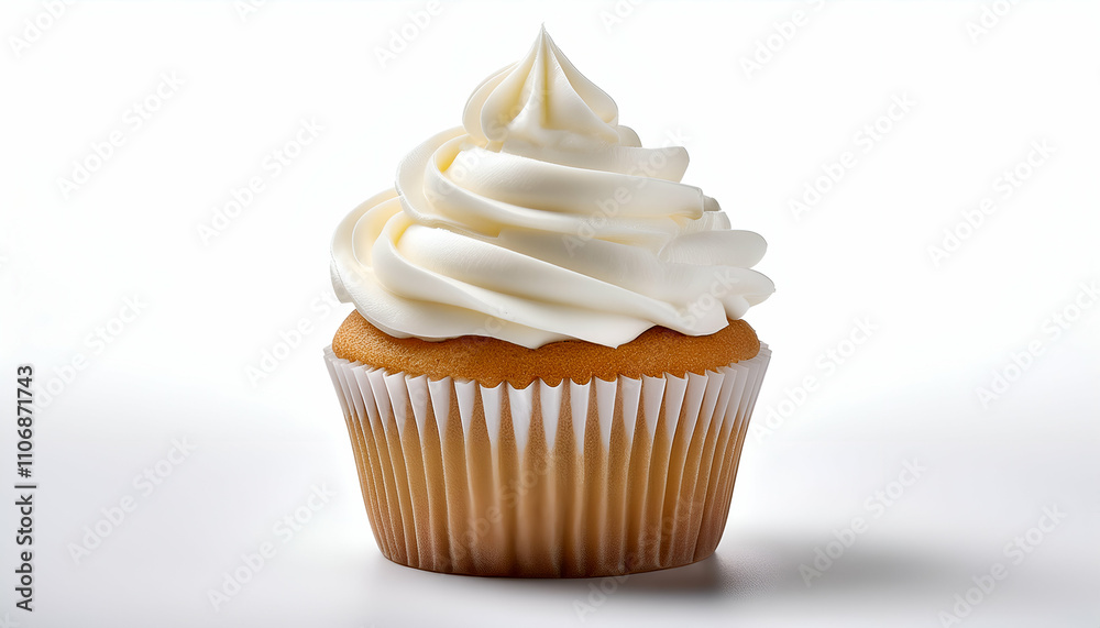 A single, white cupcake on white background A single, white cupcake on white background