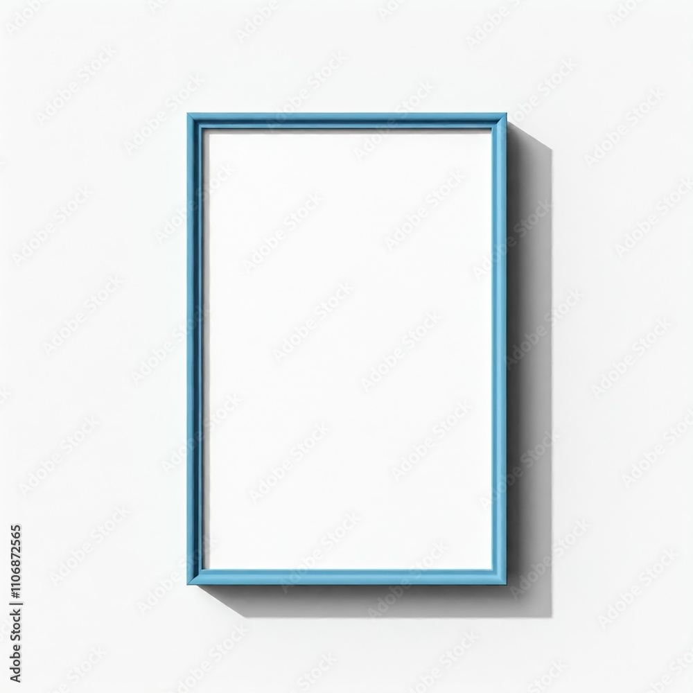blank blue picture frame on white wall with soft shadow blank blue picture frame on white wall with soft shadow
