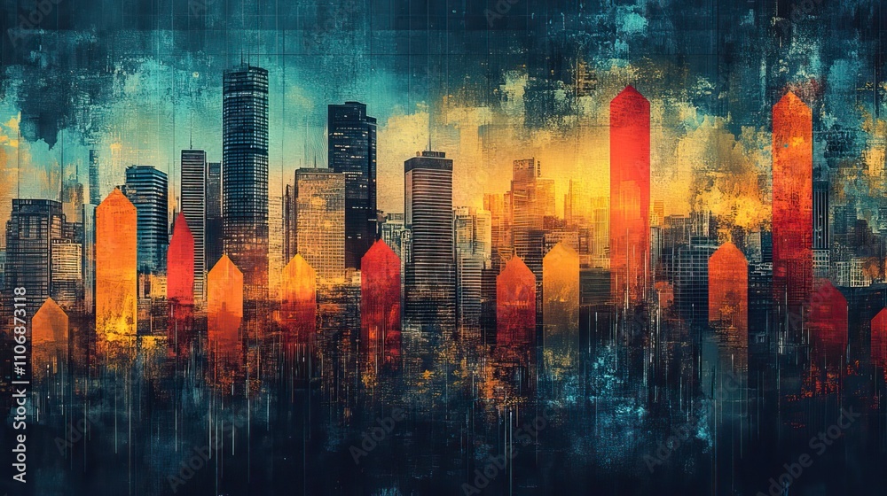 A stock market chart showing an upward trend with buildings in the background, symbolizing business growth A stock market chart showing an upward trend with buildings in the background, symbolizing business growth