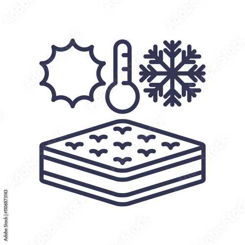 Illustration of temperature control with sun, thermometer, snowflake, and mattress.