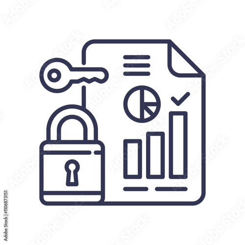 A lock and key with a document symbolize data confidentiality and security.