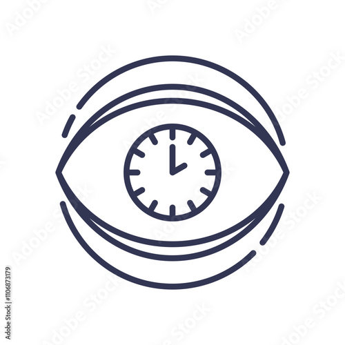 An eye with a clock symbolizes insomnia and sleep difficulties.