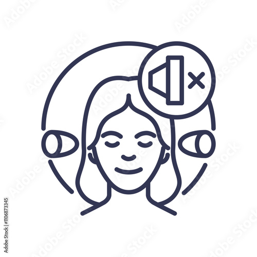 Illustration of a person with a sound-off icon, symbolizing a personal noise barrier.