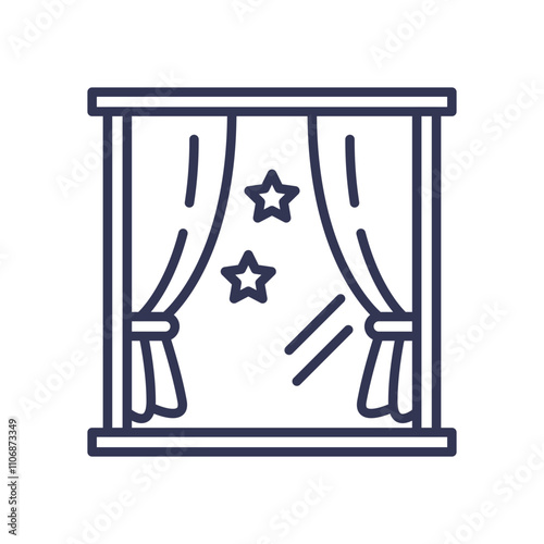 Window with curtains and stars symbolizes a peaceful sleep environment.