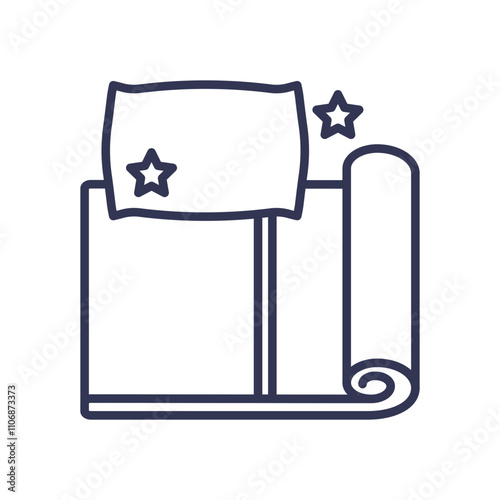 Illustration of a pillow and rolled-up mattress symbolizing comfort and relaxation.