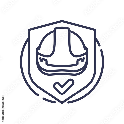 Safety helmet and checkmark symbolize workplace safety and preparedness.